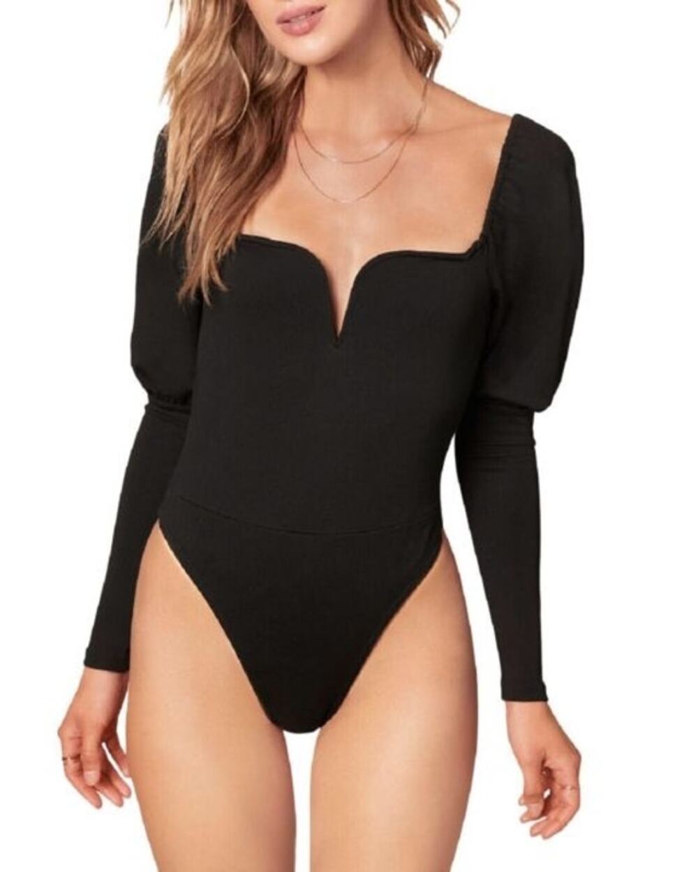 BB Dakota x Steve Madden Romance Language Black Long Sleeve Bodysuit Size Large